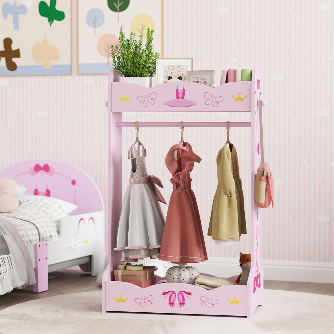 AIYAPLAY Kids Clothes Rail with Two Shelves, for 3-8 Years, Pink