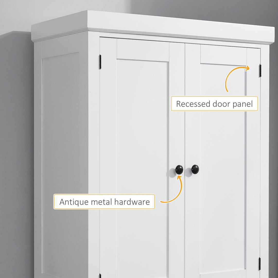 Freestanding Kitchen Cupboard, 184cm Tall Storage Cabinet with Doors and Shelves, Traditional Colonial 4-Door Kitchen Pantry Cupboard with Drawer, White