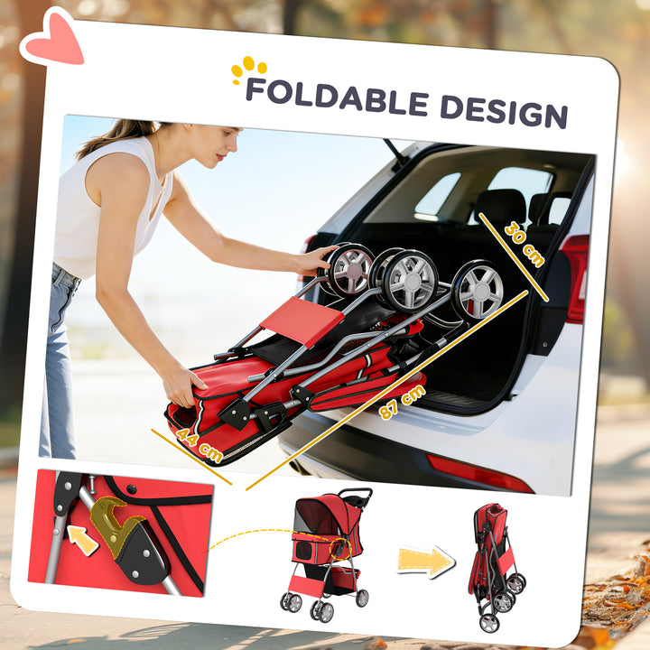 Dog Pram, Pet Stroller with Reflective Strips, Foldable Cat Stroller w