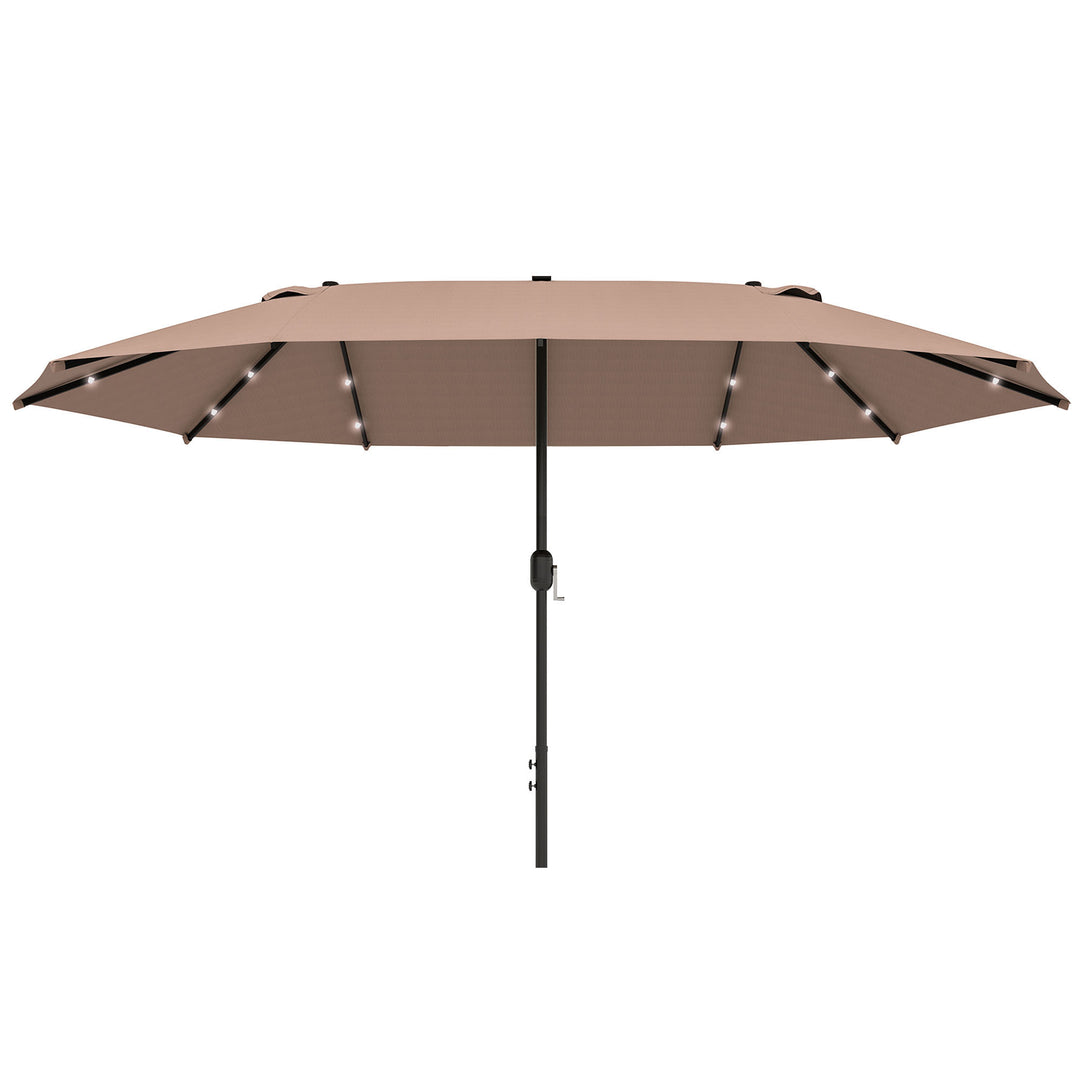MCL Garden Parasol 4.4m Double-Sided Sun Umbrella Patio Parasol LED Solar Lights Khaki