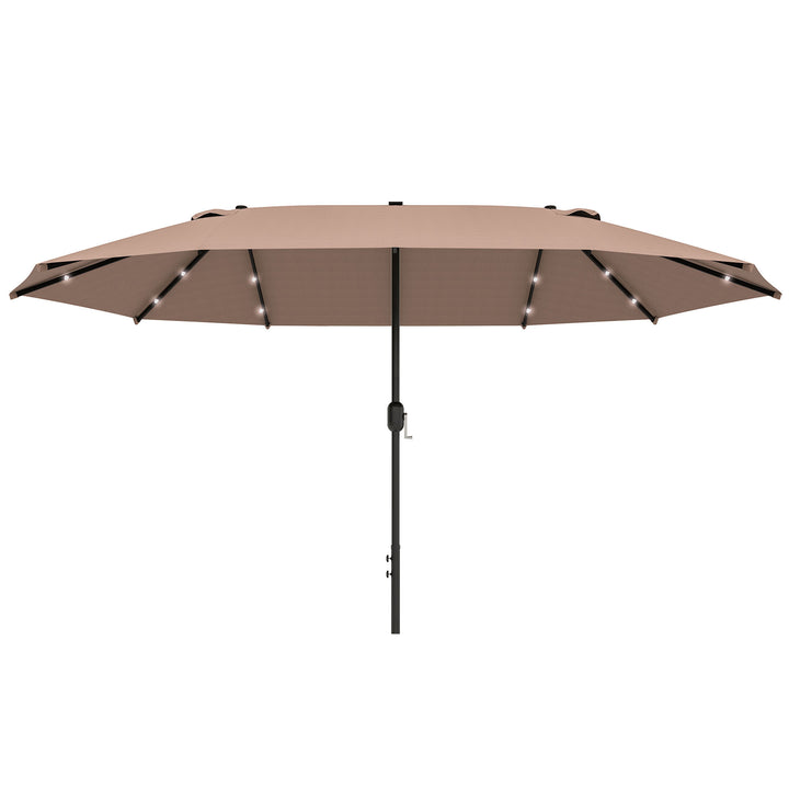 MCL Garden Parasol 4.4m Double-Sided Sun Umbrella Patio Parasol LED Solar Lights Khaki