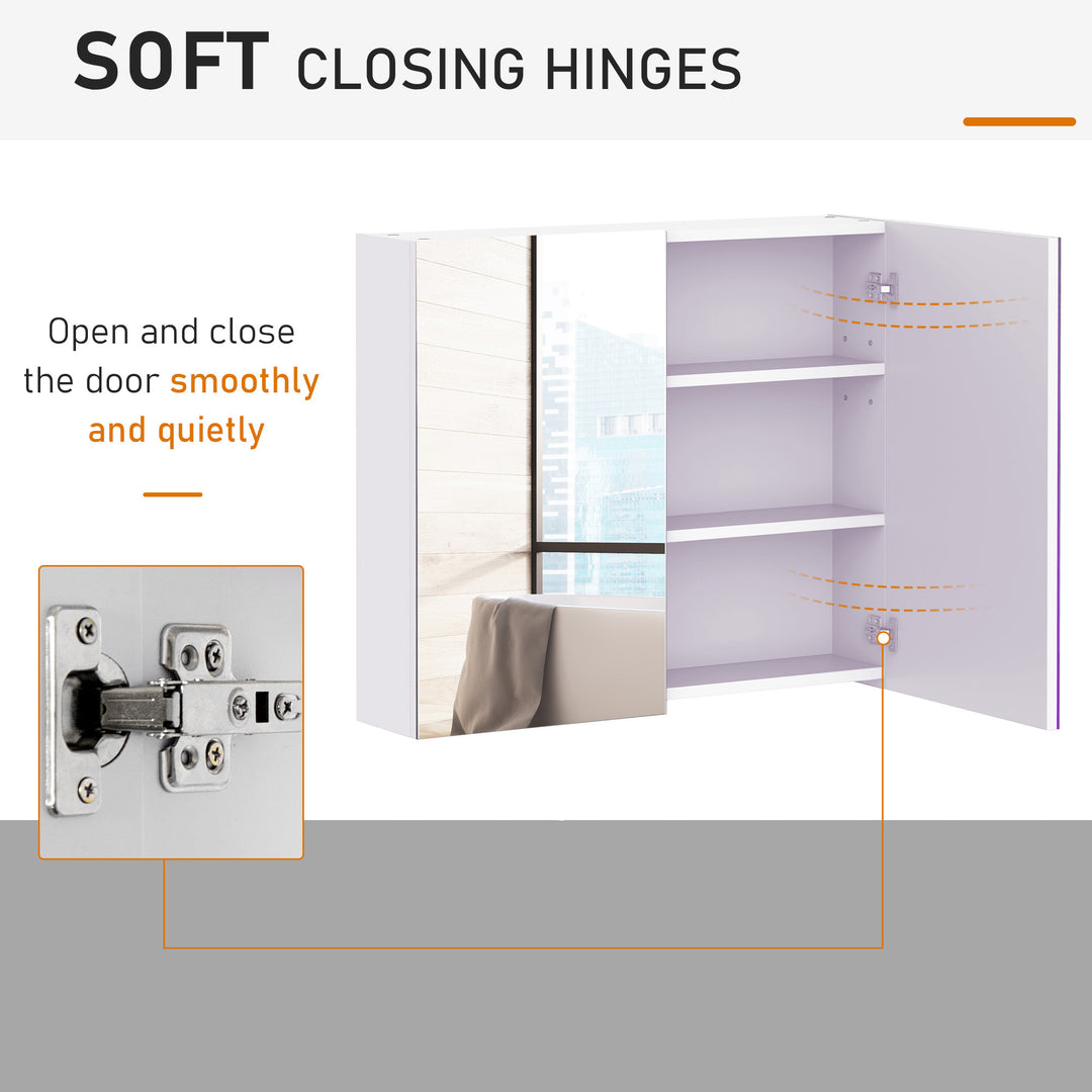 Mirror Cabinet, Wall Mount Bathroom Storage Cabinet with Adjustable Shelf, Double Door Cupboard, 70 x 15 x 60 cm, White