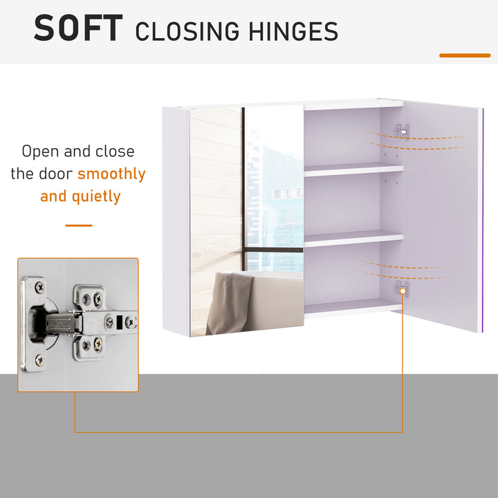 Mirror Cabinet, Wall Mount Bathroom Storage Cabinet with Adjustable Shelf, Double Door Cupboard, 70 x 15 x 60 cm, White