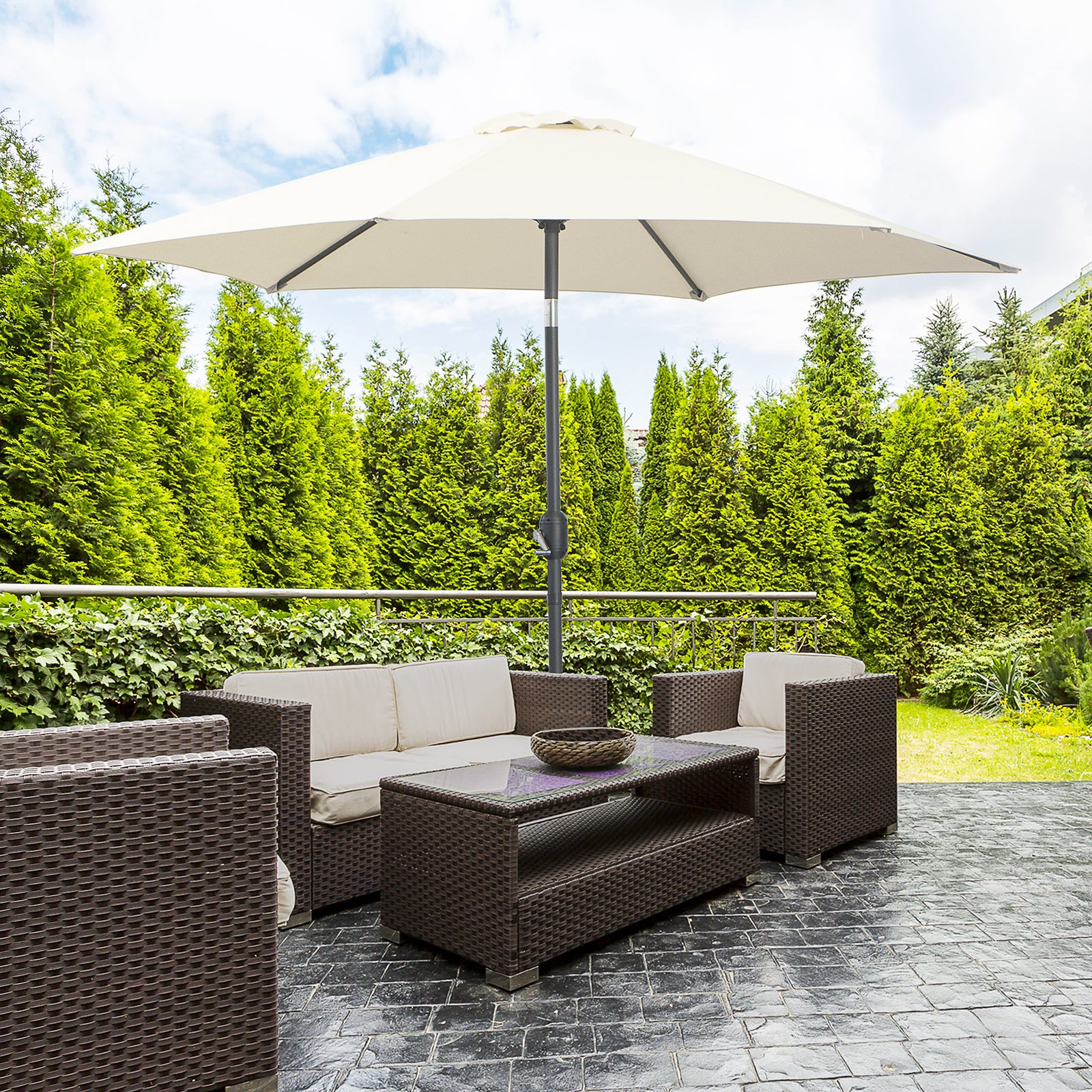 2.6M Garden Parasol Umbrella with Tilt and Crank, Outdoor Sun Parasol Sunshade Shelter with Aluminium Frame, Cream White