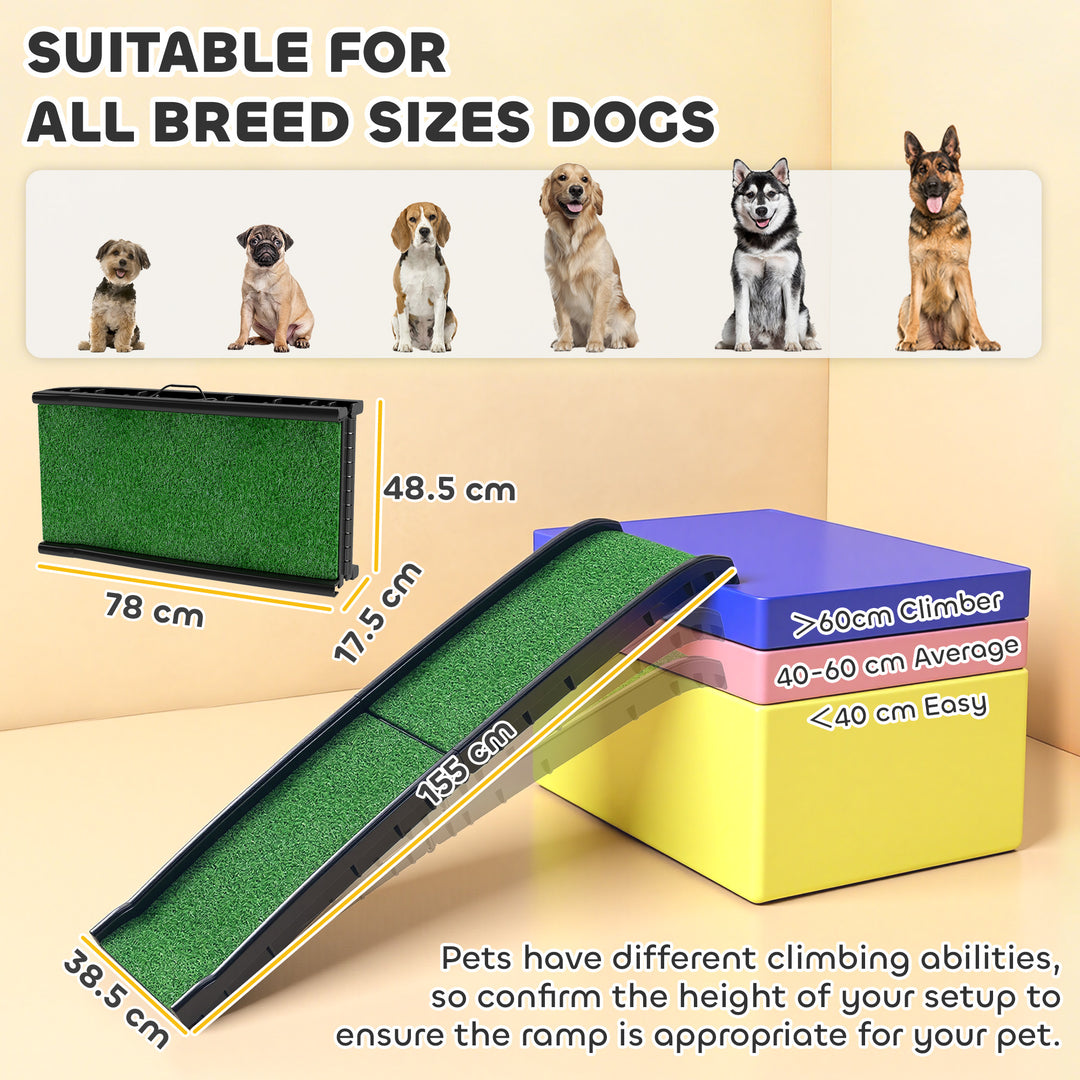 Foldable Dog Ramp with Artificial Anti-slip Surface, Portable &amp; Lightweight, for Cars, Home, 155 x 38.5 x 15.5 cm
