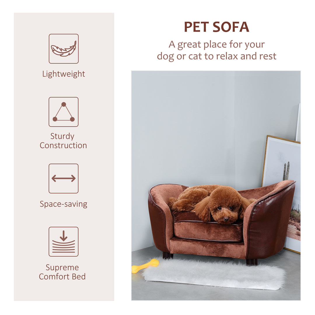 PawHut Pet Sofa Chair with Legs, Extra Small Dog & Cat Couch, Soft Cushioned, Brown, 68.5 x 40.5 x 40.5 cm | Aosom UK