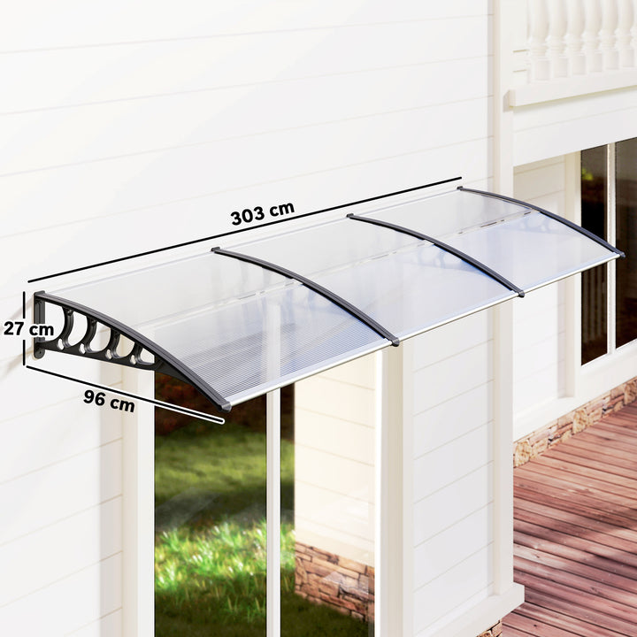 Front Door Canopy, Outdoor Awning, 303 x 96cm Rain Shelter for Window, Porch and Front/Back Door, Clear