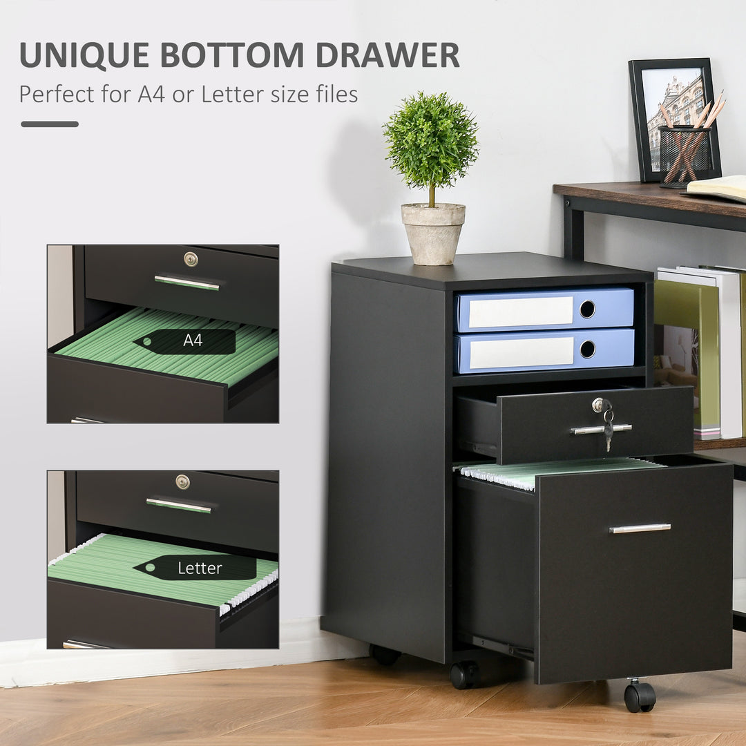Lockable Two-Drawer Filing Cabinet, with Wheels - Black