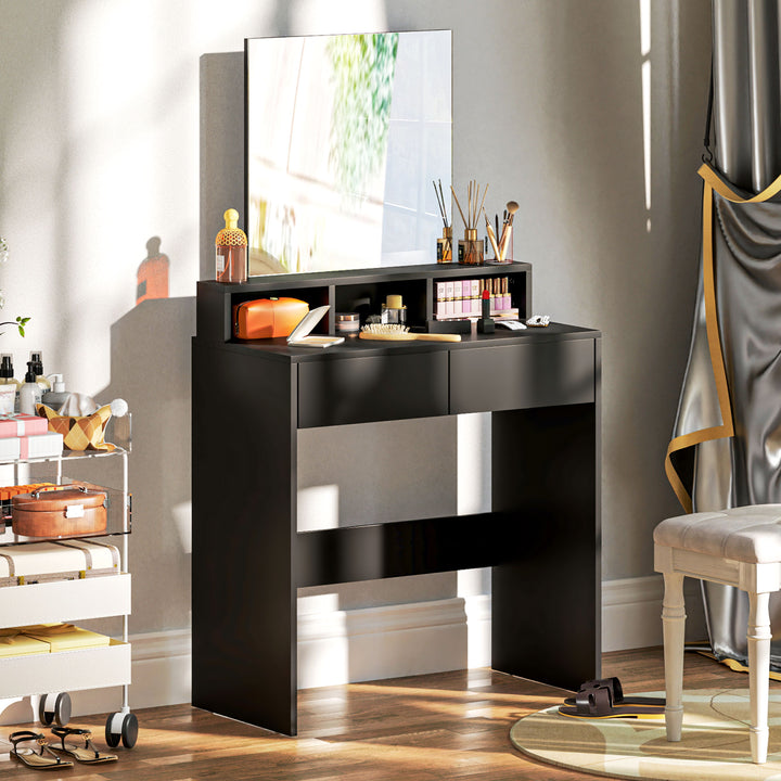 Multi-Storage Dressing Table, with Mirror - Black