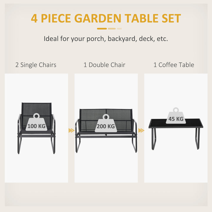 Four-Piece Minimalistic Garden Sofa Set - Black