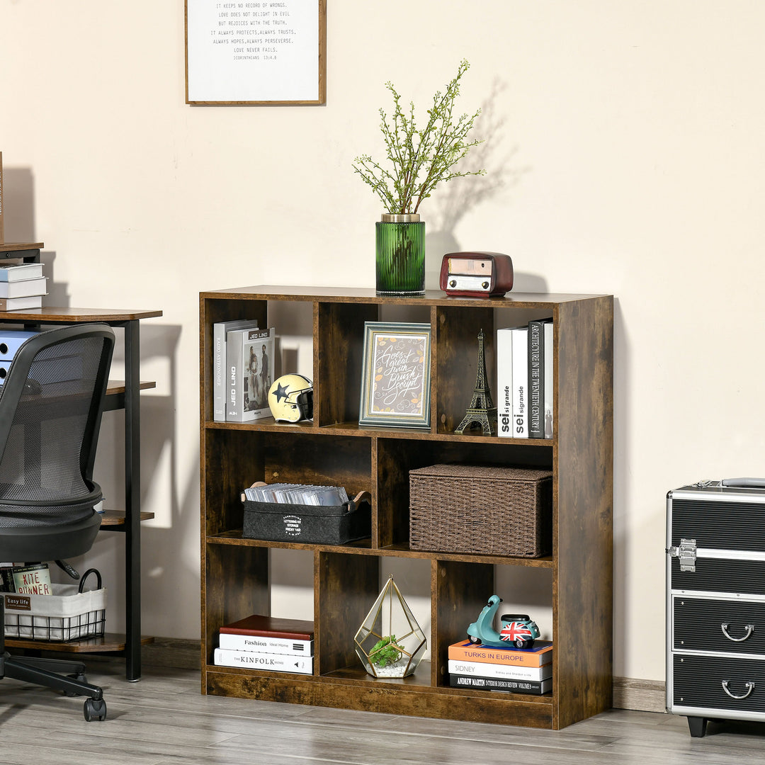 3-Tier Bookcase, Storage Shelf Unit with Open Compartments, for Living Room, Bedroom, Office, Divider, 97.5 x 30 x 100 cm, Rustic Brown