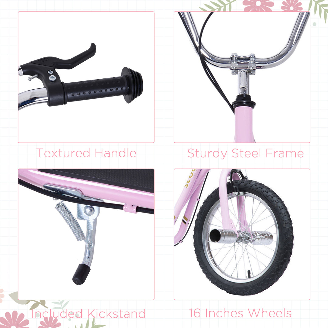 Stunt Scooter, Kids Scooter with 16" Big Wheels, Adjustable Height, Dual Brakes, for Ages 5+ Years, Pink