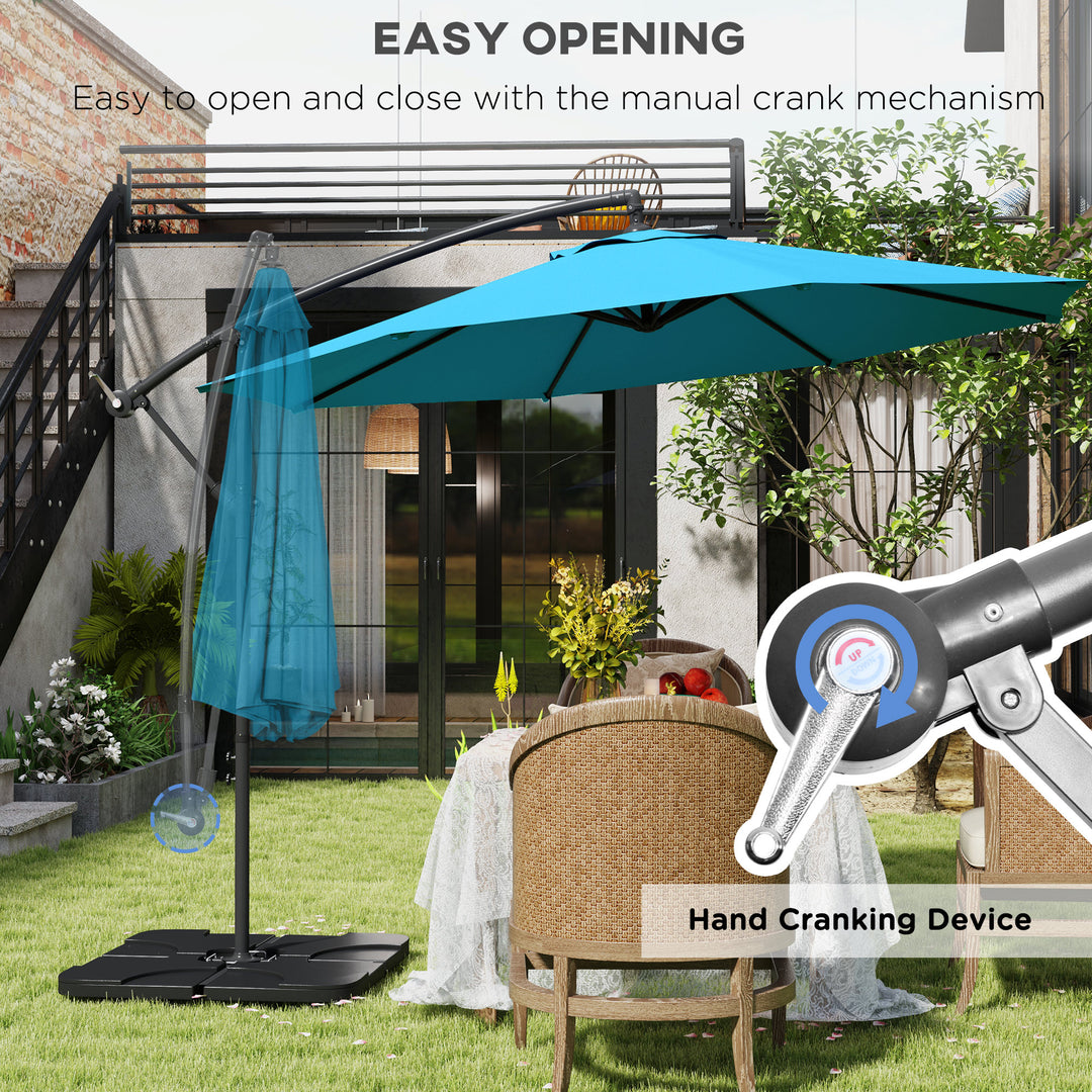3m Overhanging Parasol, with Base, Weights and Cover - Blue