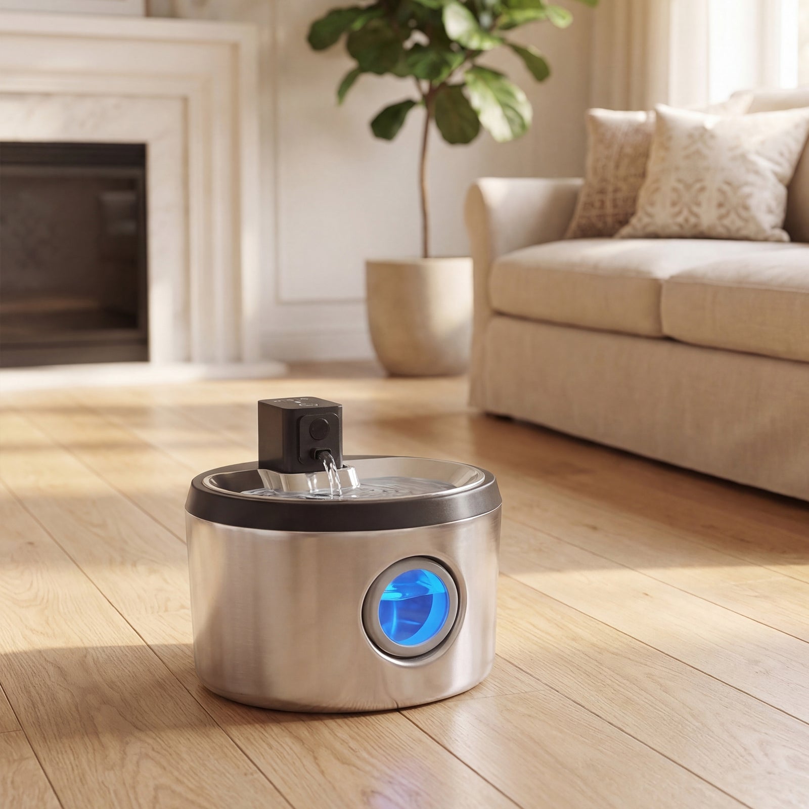 Wireless Cat Water Fountain for Drinking Stainless Steel, 4L Battery O