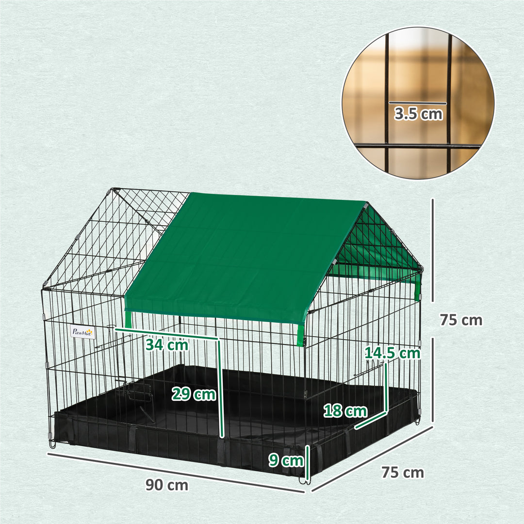 Rabbit Cage Guinea Pig Playpen Small Animal House for Kitties Puppies, w/ Water Proof Oxford Roof Floor 90 x 75 x 75 cm