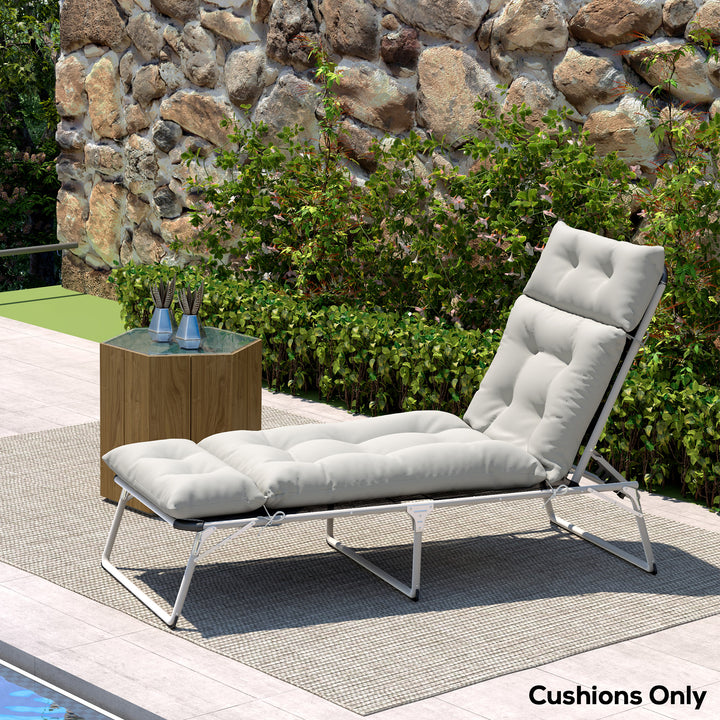 Sun Lounger Cushions Only, 190x56x10cm Garden Lounge Chair Cushions, UPF20+ 220gsm Fabric, Thick Sunbed Replacement Pads with 6 Ties, Light Grey