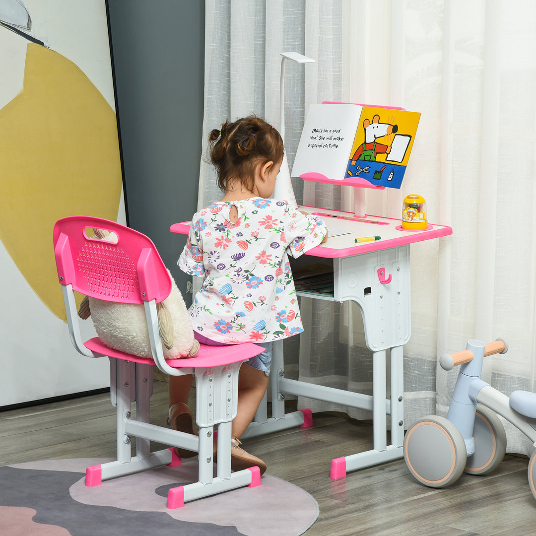 Kids Desk and Chair Set Adjustable Height Study Table Set with Drawer,