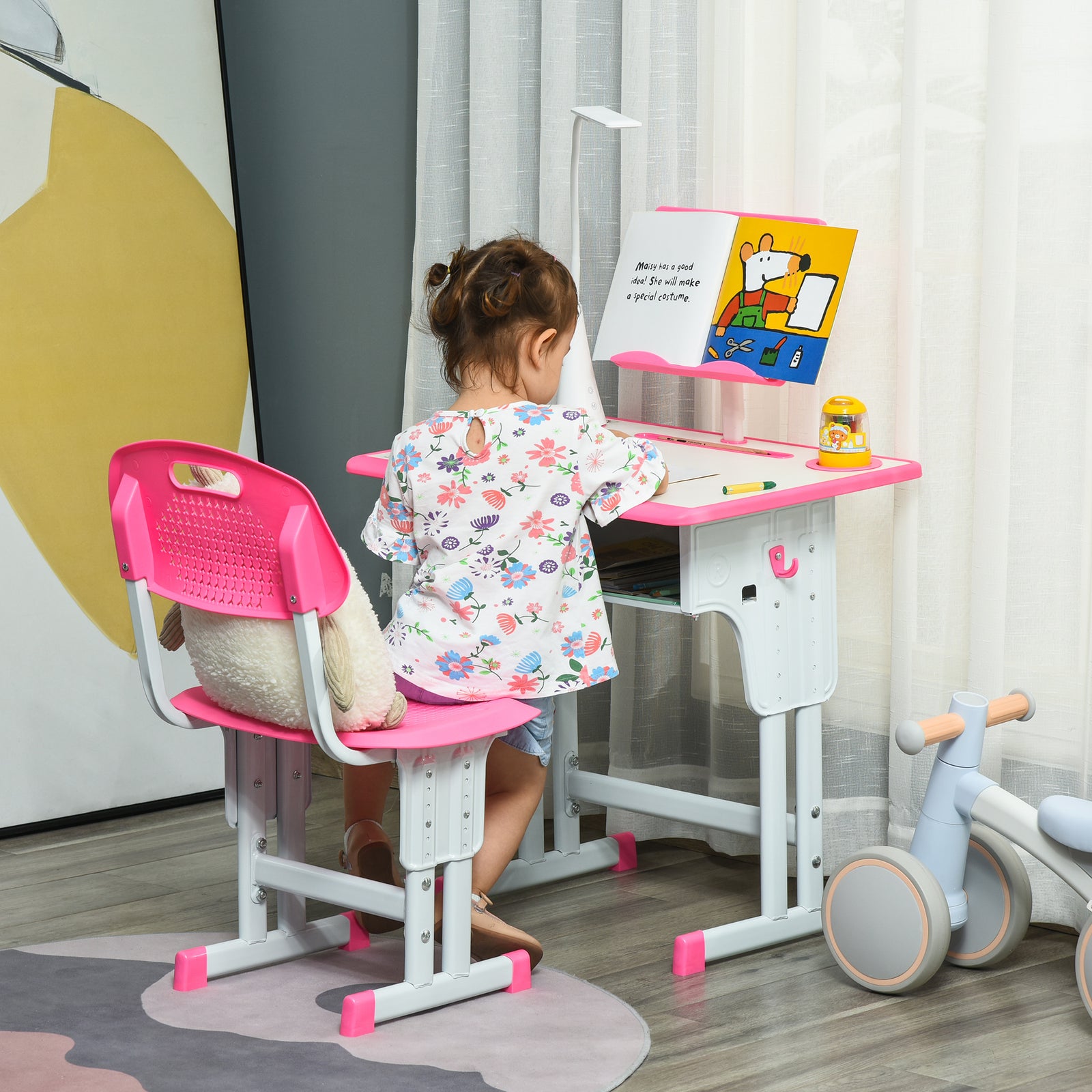 Kids Desk and Chair Set Adjustable Height Study Table Set with Drawer,