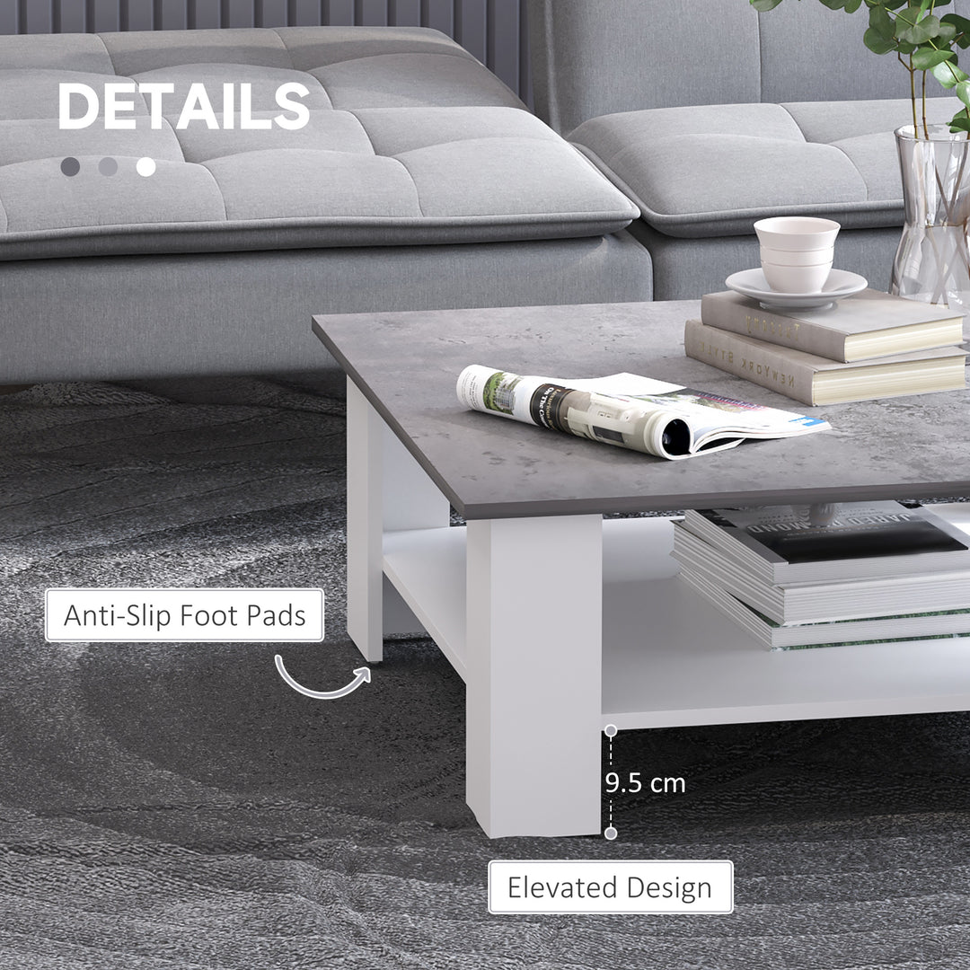 MCL Square Coffee Table, Wooden Coffee Table with Storage, Cocktail Center Tea Table for Home Office, 80W x 80D x 31.5Hcm, Grey and White