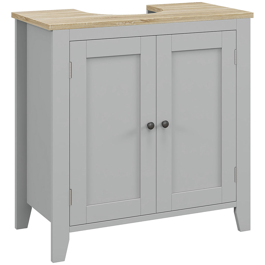 Under Sink Cabinet, Bathroom Sink Cabinet with 2 Doors, Pedestal Under Sink Design, Freestanding Bathroom Cupboard with Adjustable Shelf, Grey