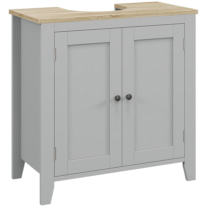 Under Sink Cabinet, Bathroom Sink Cabinet with 2 Doors, Pedestal Under Sink Design, Freestanding Bathroom Cupboard with Adjustable Shelf, Grey