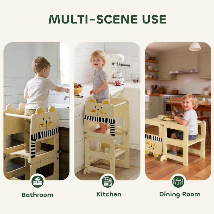 Toddler Step Stool, Standing Tower with Chalkboard, 3-in-1 Cat-Shaped Step Stool for Kitchen Counter