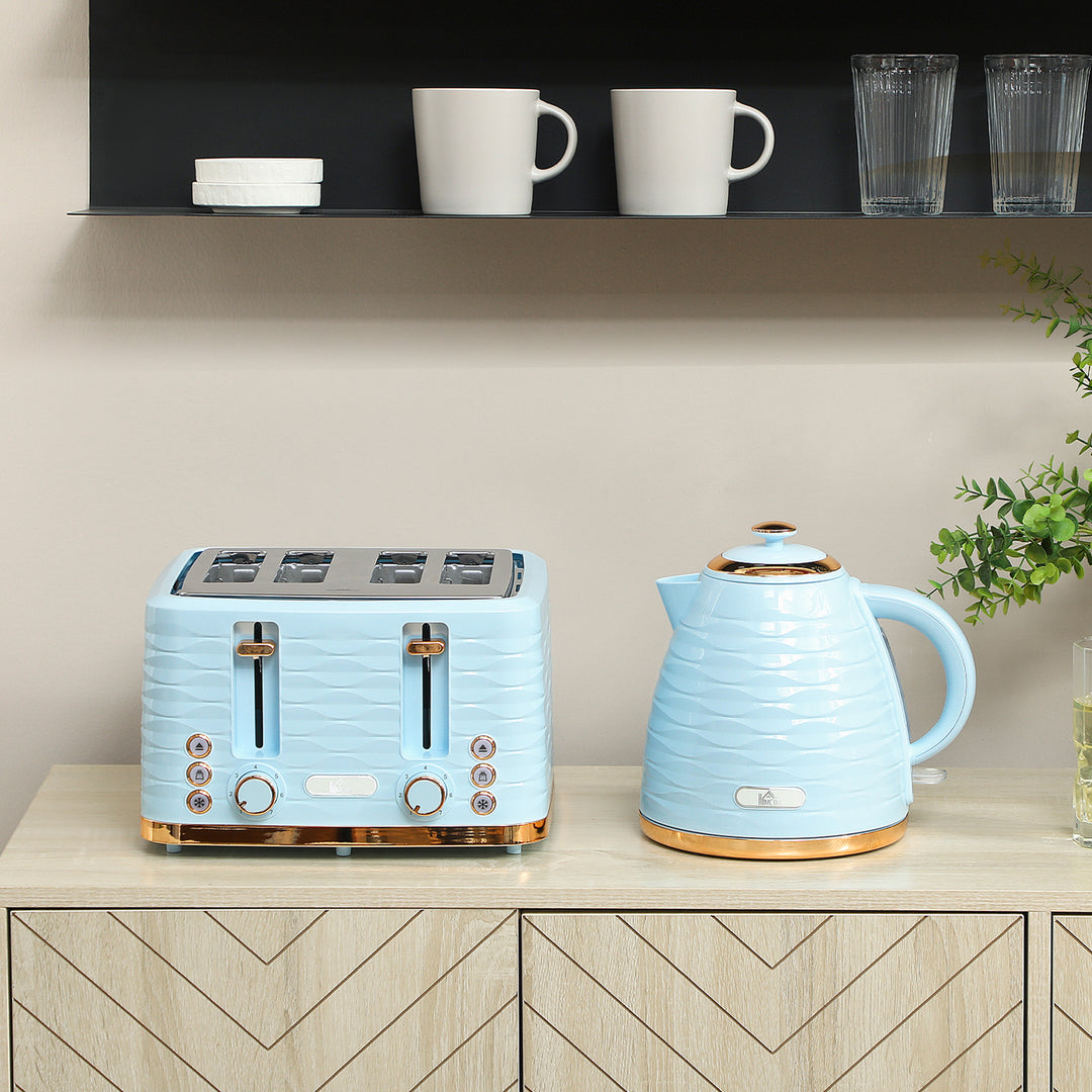 3000W 1.7L Kettle & 4 Slice Toaster, Kettle and Toaster Set with 7 Browning Controls and Crumb Tray, Light Blue