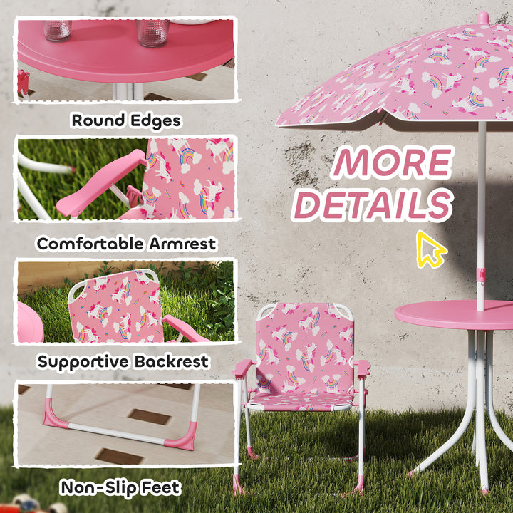Kids Patio Table and Chair Set, Kids Garden Furniture with Umbrella, 4-Piece Bistro Set for Garden
