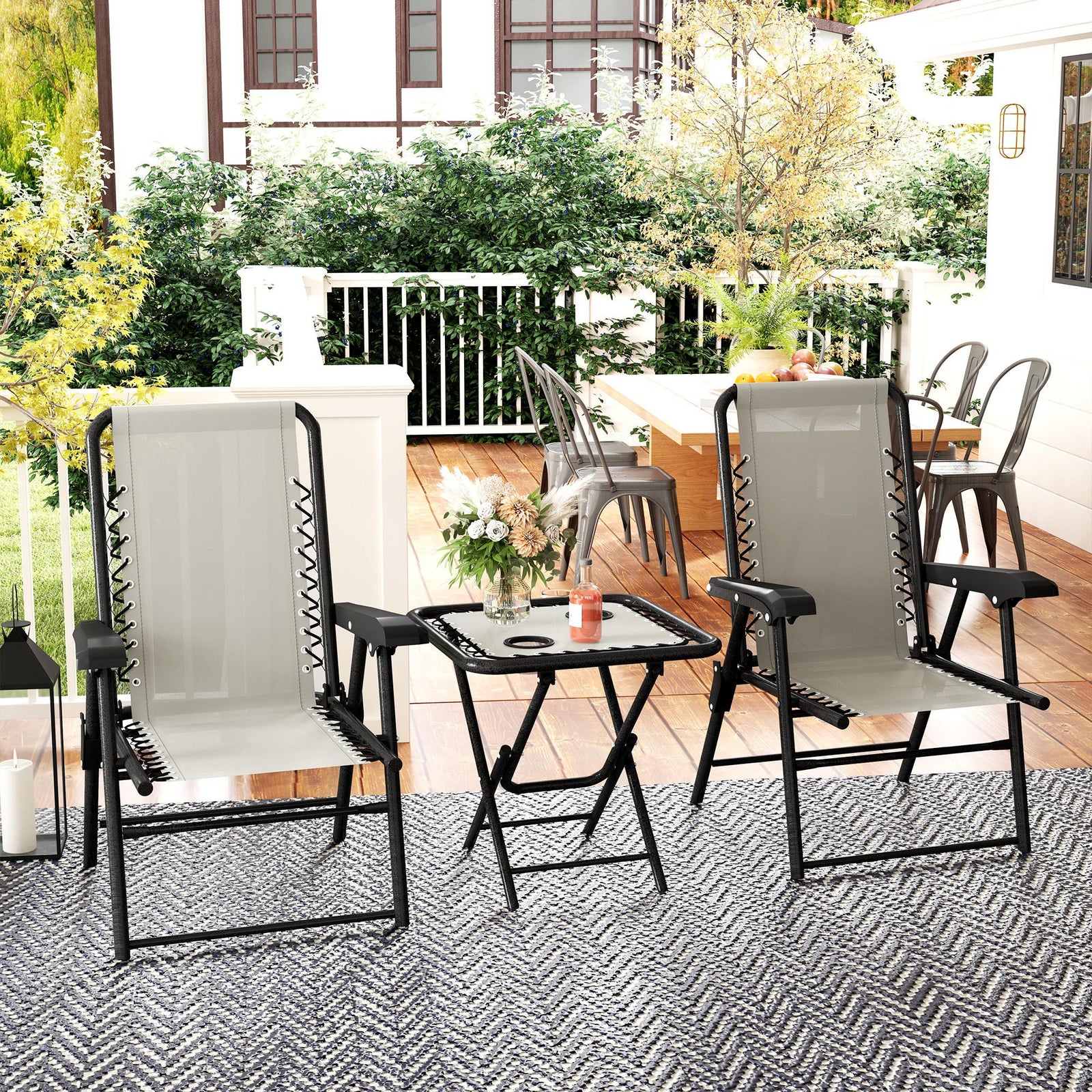 Three-Piece Garden Table and Chair Set - Cream White