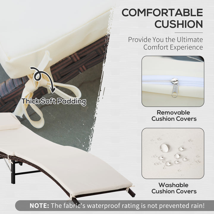 Rattan Folding Sun Lounger Outdoor Chair with Cushion and Pillow Cream White