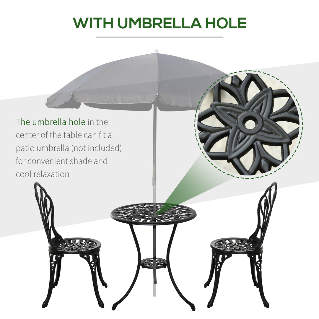 Three-Piece Aluminium Floral Bistro Garden Set - Black