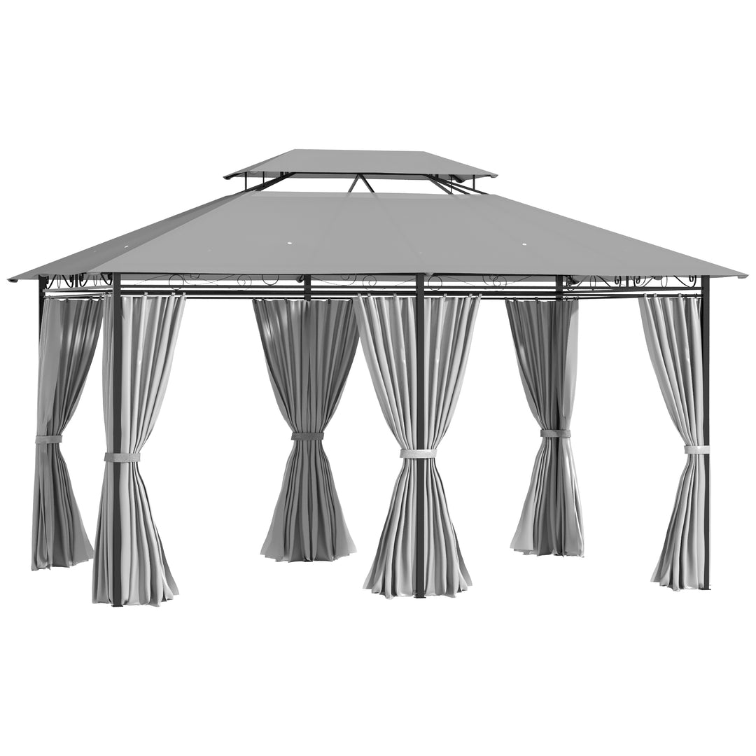 MCL 4m x 3(m) Metal Gazebo Canopy Party Tent Garden Pavillion Patio Shelter Pavilion with Curtains Sidewalls, Dark Grey