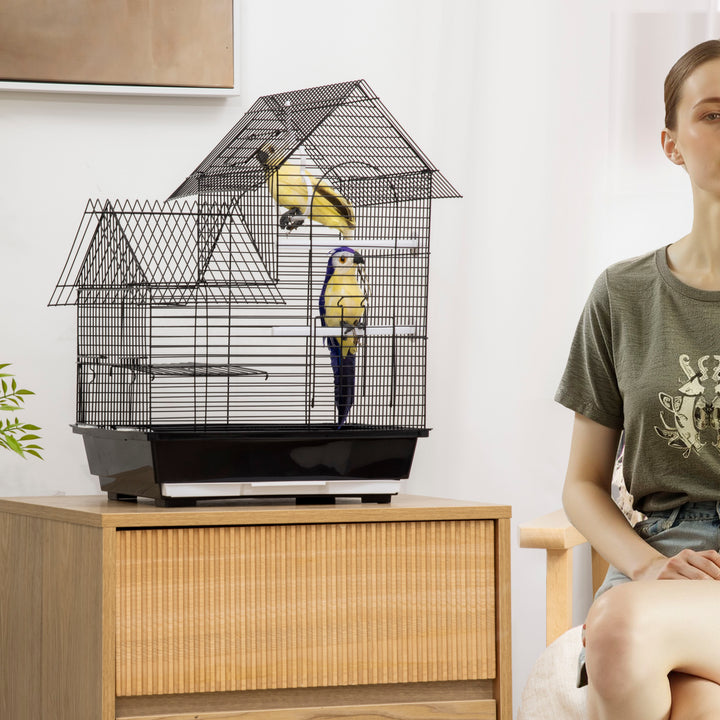 Metal Bird Cage for Finch, Canary w/ Food Containers, Swing Ring, Tray, Handle, 39 x 33 x 47cm