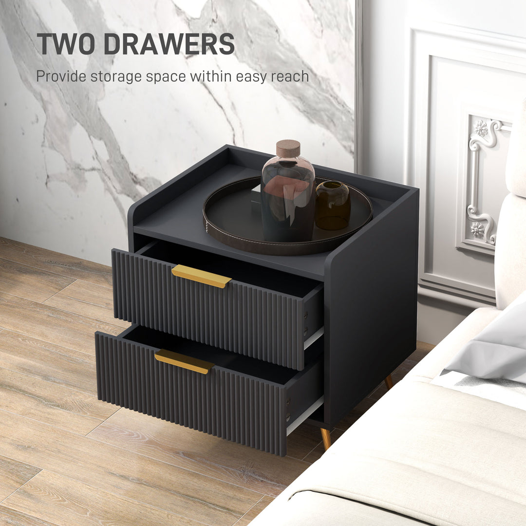 Elegant Two-Drawer Bedside Table Set of 2 - Black