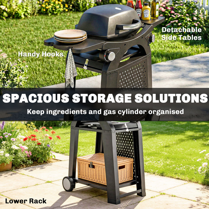 2 Burner Gas Grill with 2 Side Tables, 3.8 KW Barbecue Grill with Cast