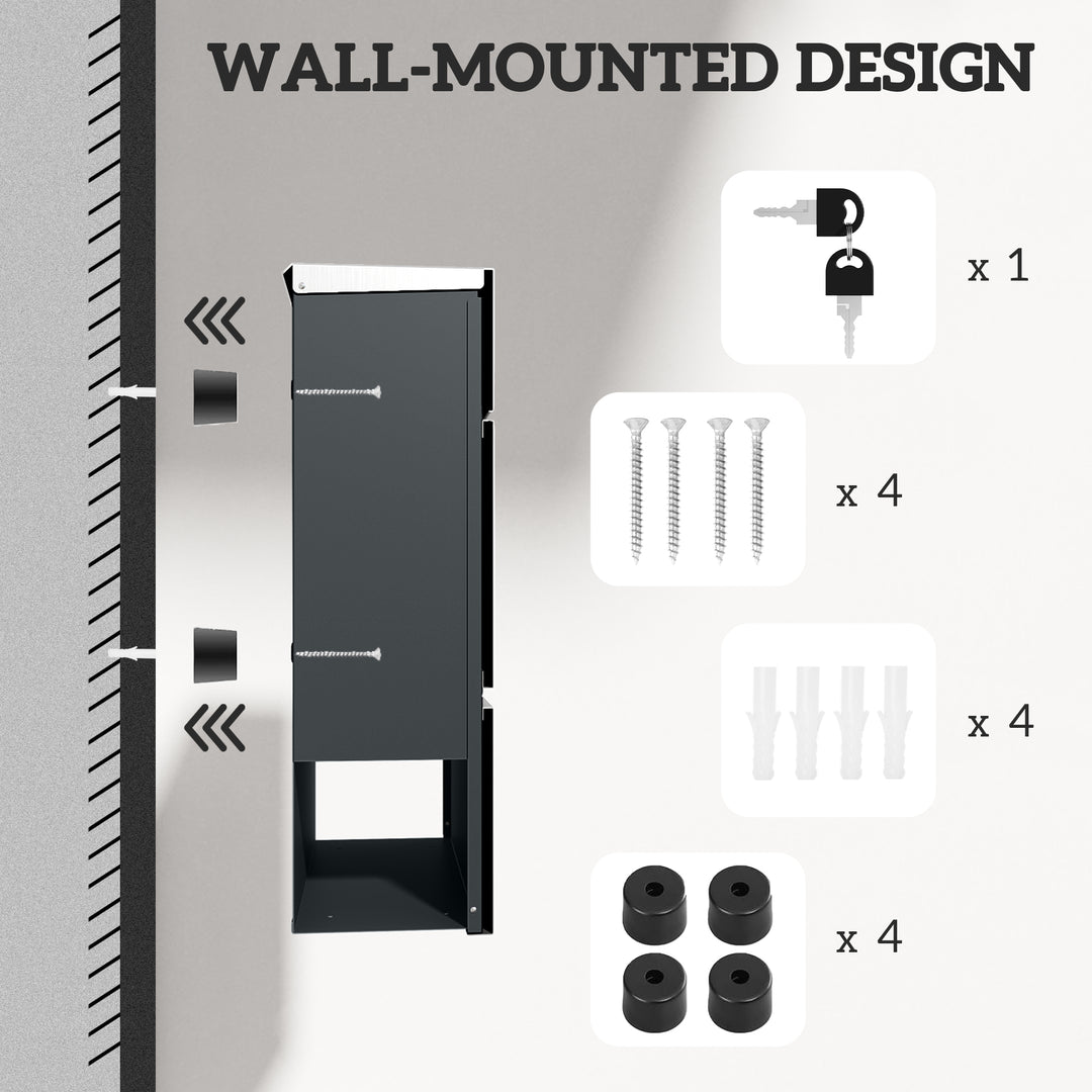 Wall Mounted Post Box with Viewing Window, 2 Lock, Modern Galvanised Steel Mailbox with Copper Core, Weatherproof Letterbox for Outdoor Use, Easy to Install, Silver