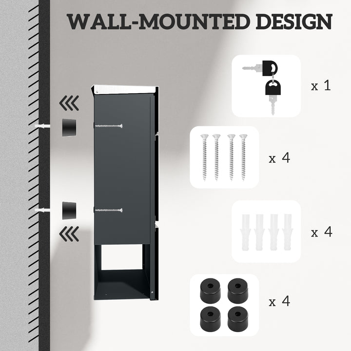 Wall Mounted Post Box with Viewing Window, 2 Lock, Modern Galvanised Steel Mailbox with Copper Core, Weatherproof Letterbox for Outdoor Use, Easy to Install, Silver