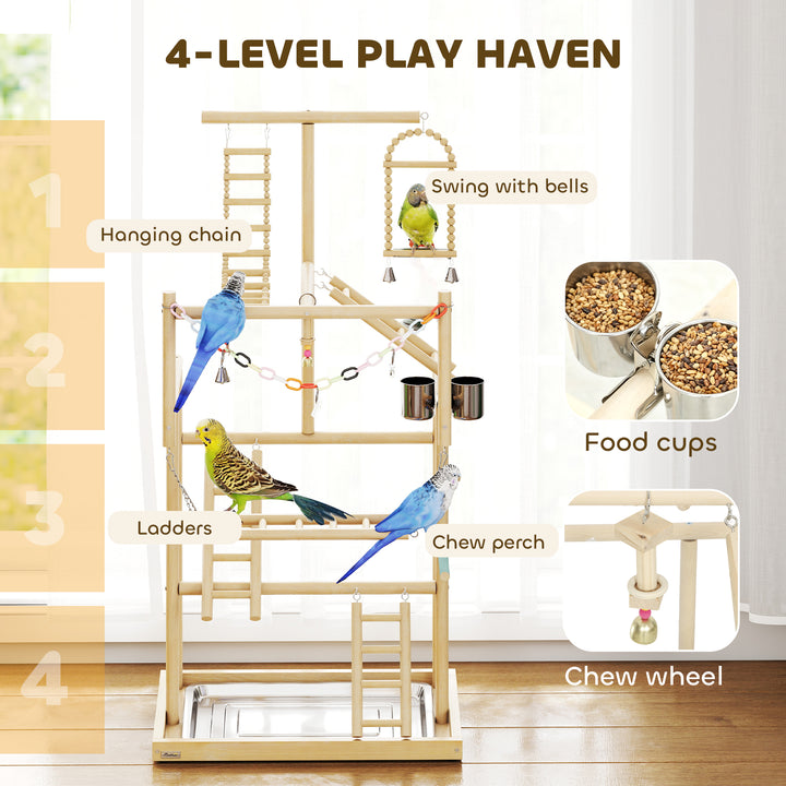 95 cm Wooden Bird Playground with Ladders, Chain Toy, Stainless Steel 