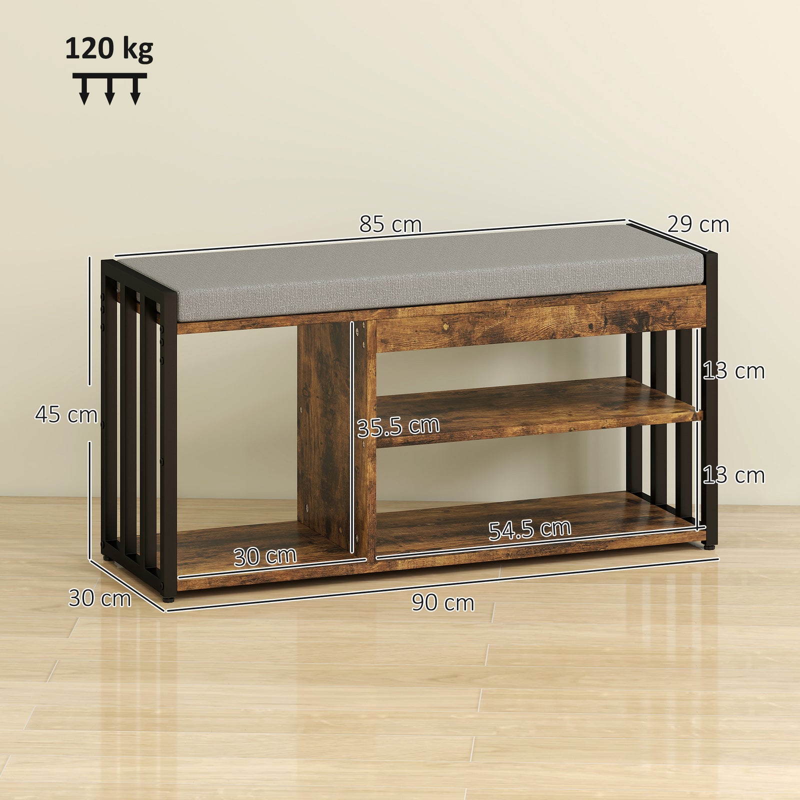 Shoe Storage with Seat, Upholstered Entryway Bench, Shoe Bench with 3 