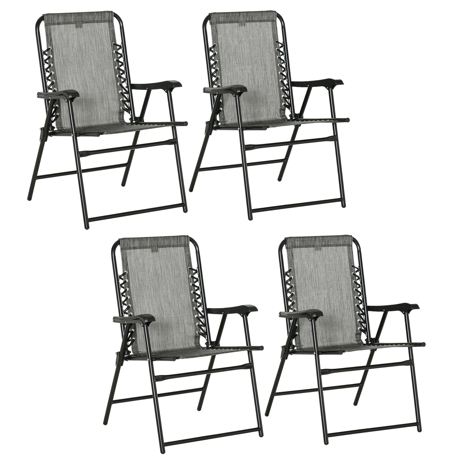 Pieces Patio Folding Chair Set, Outdoor Portable Loungers for Camping Pool Beach Deck, Lawn Chairs with Armrest Steel Frame, Mixed Grey