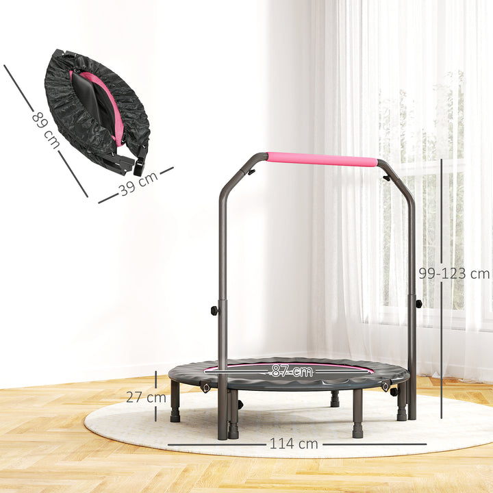 45" Foldable Mini Fitness Trampoline, with Adjustable Foam Handle, Pink
