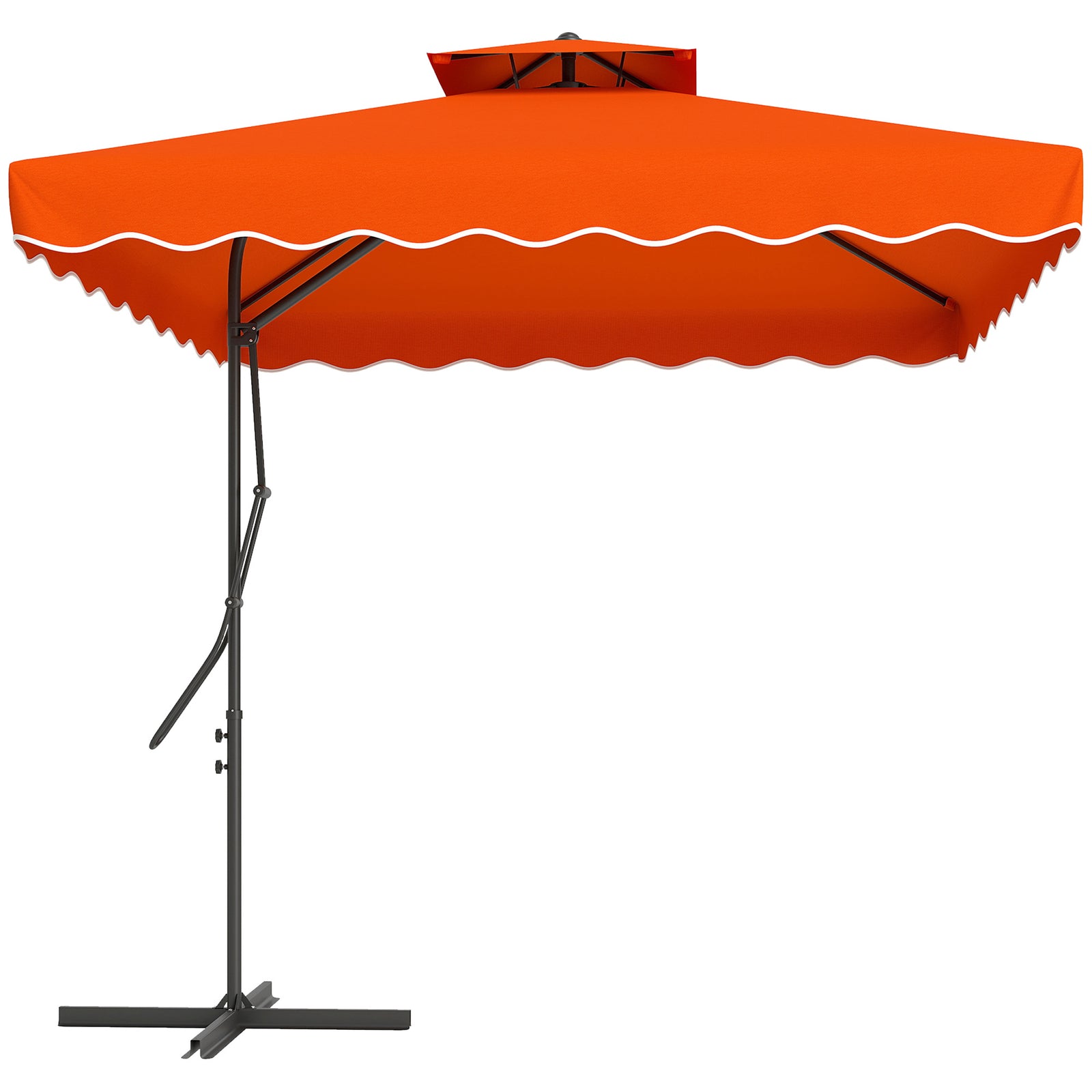 2.5m Cantilever Parasol with Easy Lever, Square Double Top Garden Parasol Umbrella with Ruffles and Cross Base, Overhanging Outdoor Sun Shades, Orange