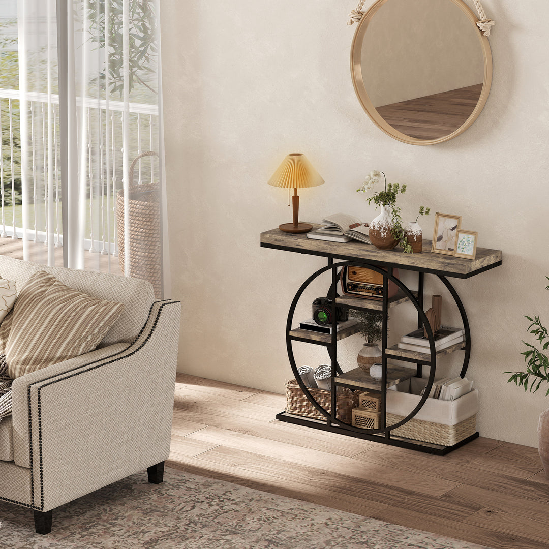Industrial Console Table with Storage Shelves