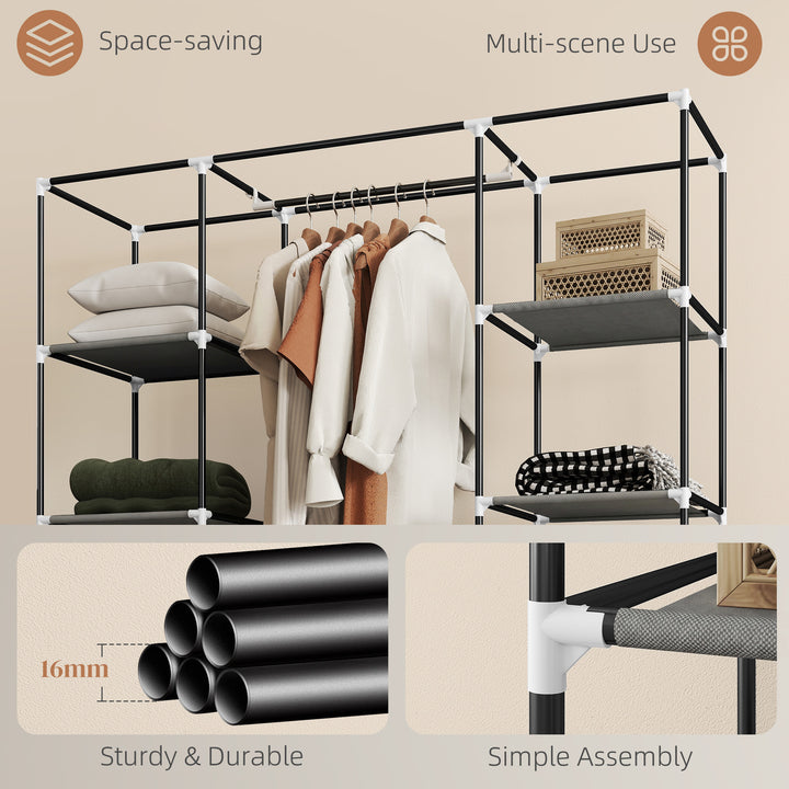 Clothes Storage Organiser with Hanging Rail, Shelves, Portable Wardrob