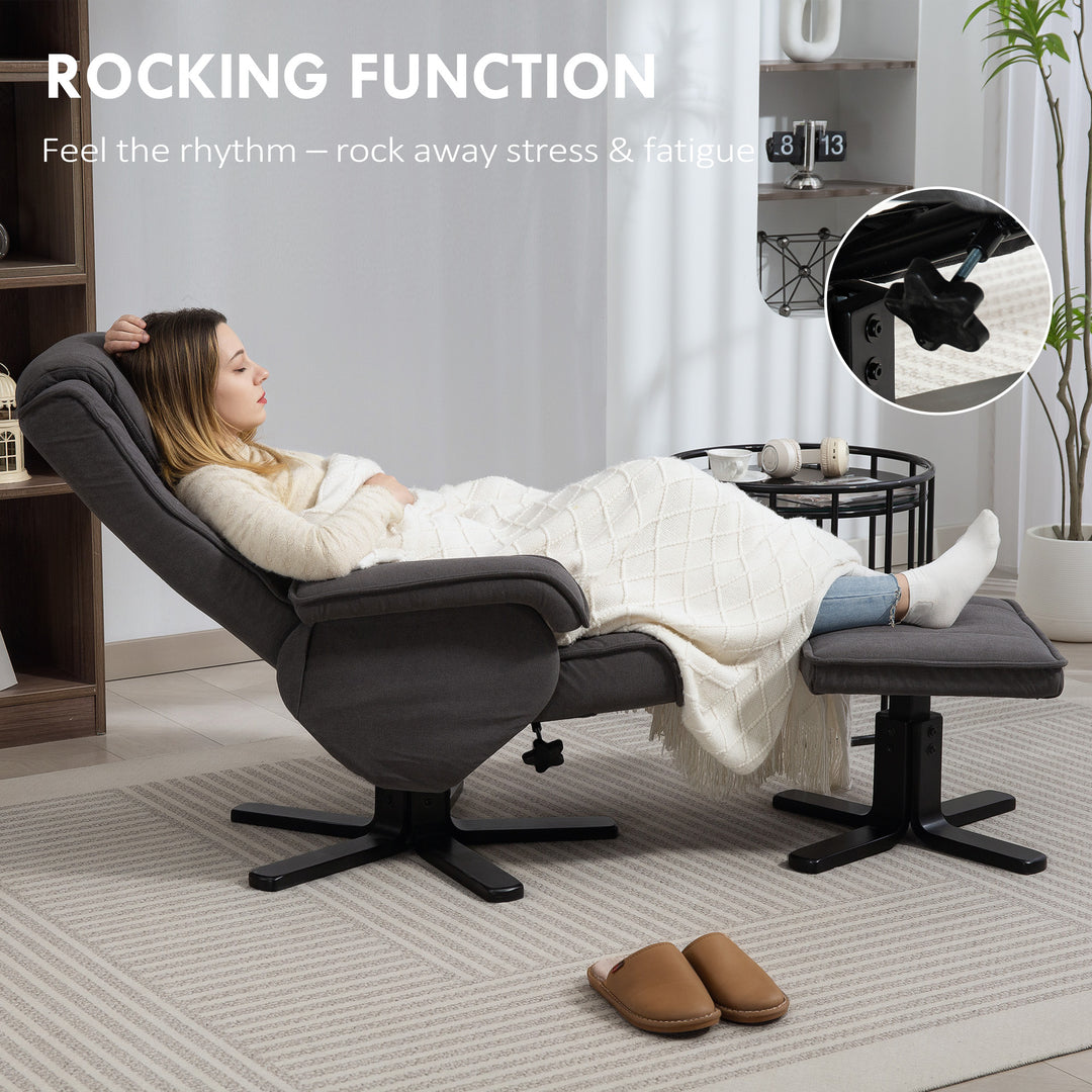Rocker Swivel Recliner Chair with Footstool - Charcoal Grey Velvet