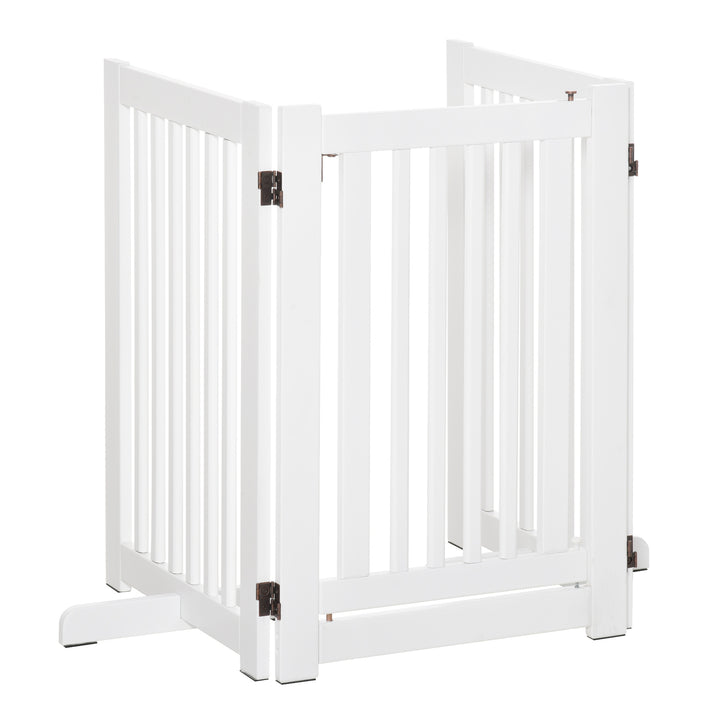 PawHutPet Gates MDF Freestanding Expandable Dog Gate Wood Doorway Pet Barrier Fence w/ Latched Door White