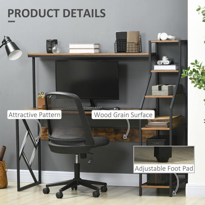 Computer Desk with Bookshelf, Industrial Writing Table with 6 Tier Storage Shelves for Home Office, Bedroom, Study, 150 x 55 x 138cm, Rustic Brown