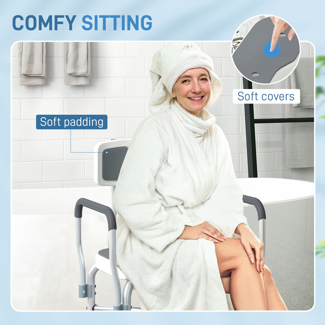 Shower Chair with Upgraded U-shaped Seat and Reinforced Crossbars, Height Adjustable Padded Bath Chair with Non-slip Feet for Elderly Seniors Disabled Handicap, Tool-Free Assembly, Grey