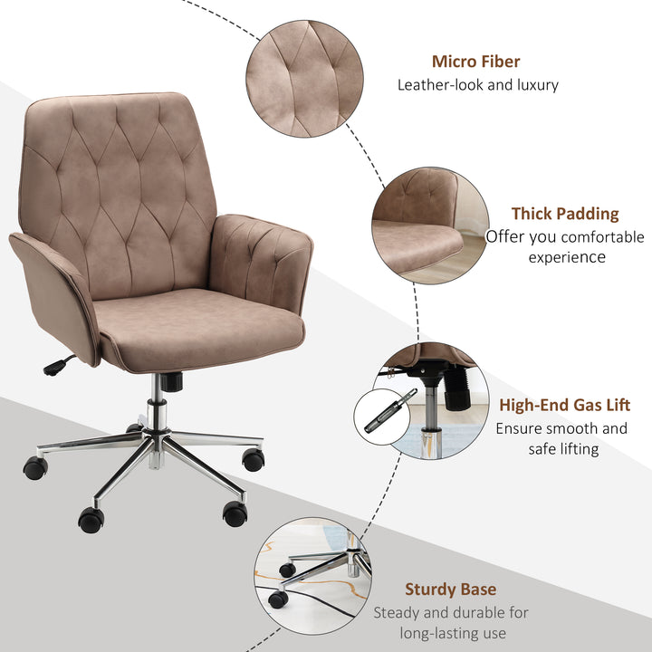 Vinsetto Micro Fibre Mid Back Office Chair, Adjustable Seat, Arm, Computer Desk Chair, Comfortable, Brown