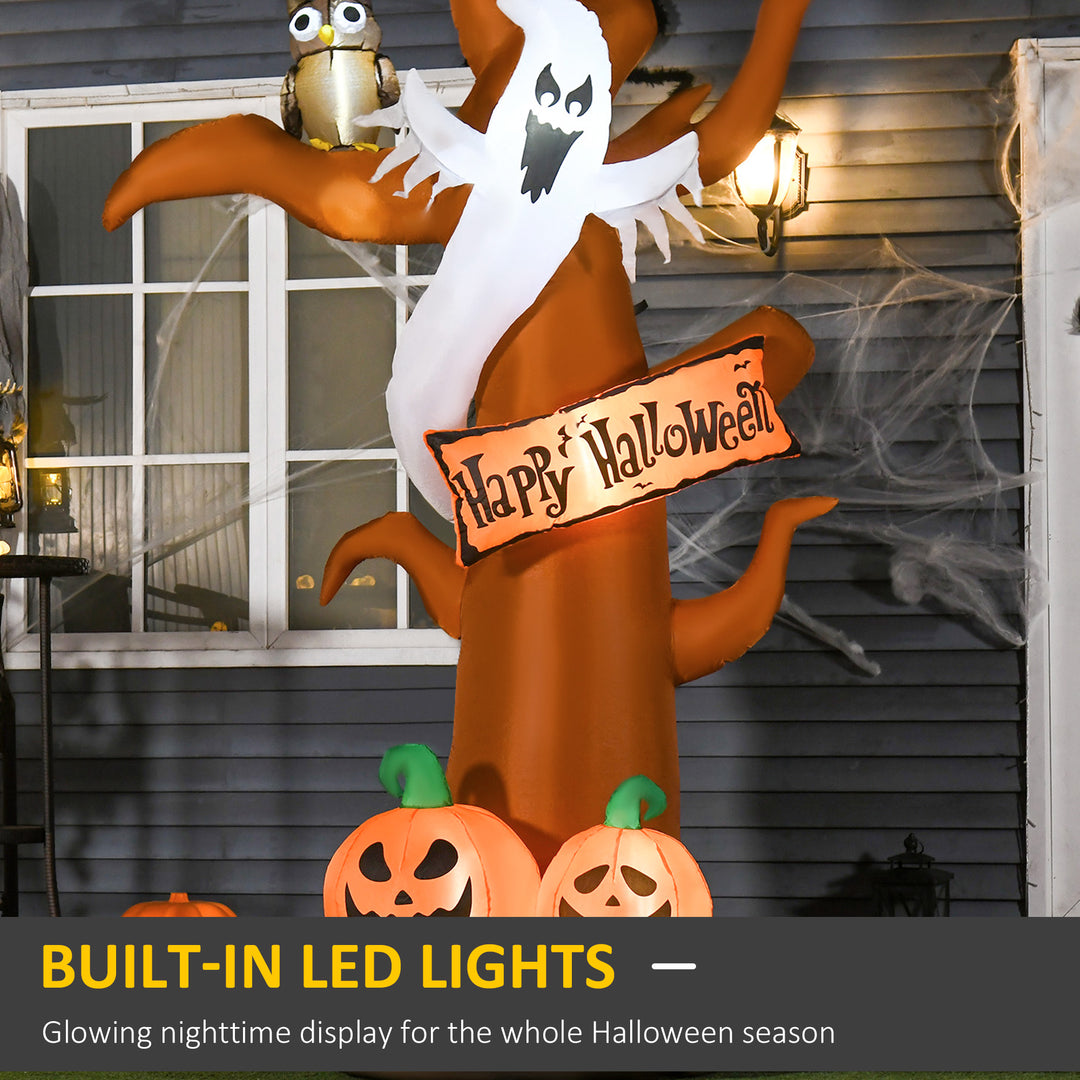 2.7m Halloween Inflatable Dead Tree with Ghost, Pumpkin and Owl, Blow Up Decorations with Build-in LED Lights for Party Outdoor Garden Décor